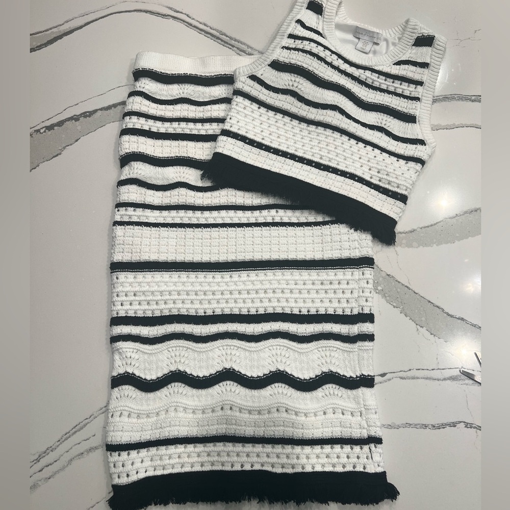 House of Harlow 1960 Womens Pointelle & Fringe Sweater Knit Set Size XS